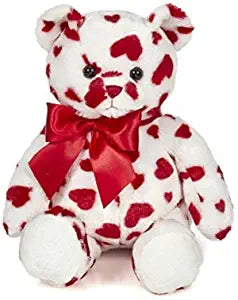 14" Cutie White Stuffed Animal Teddy Bear with Hearts and a Red Bow for Valentines Day Gift