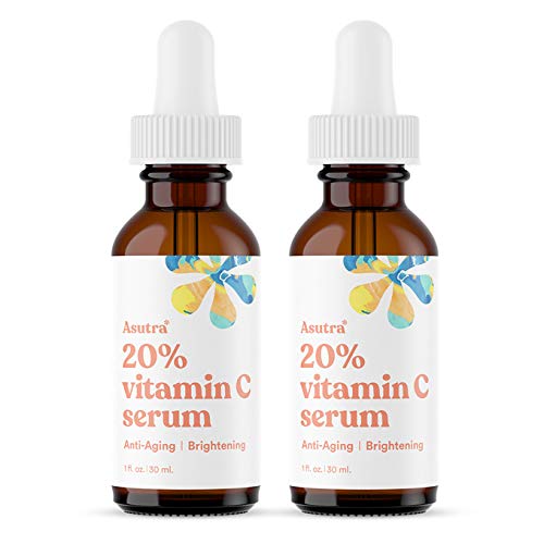 ASUTRA Anti-Aging 20% Vitamin C Serum, 1 fl oz (2pk) | Boost Collagen | Helps Fade Sun Spots & Wrinkle Appearance | Ferulic & Hyaluronic Acid, Vitamin E, Aloe, Jojoba