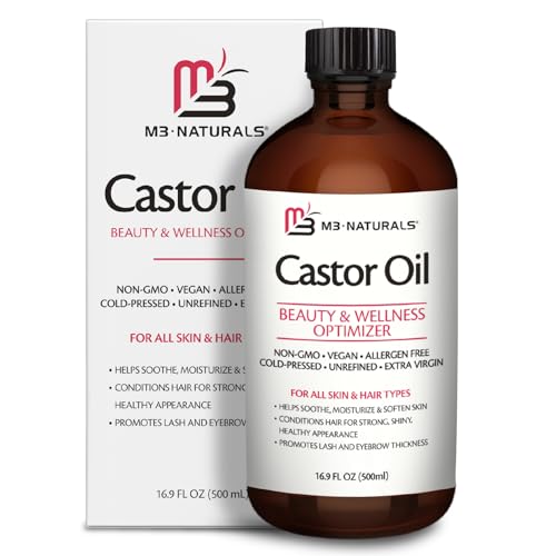 100% Pure Castor Oil 500mL - Hexane Free Cold Pressed Castor Oil in Glass Bottle for Hair Skin & Body Nourishment - Extra Large Unrefined Castor Oil for Hair Lashes Brows Skin and Detox Practices