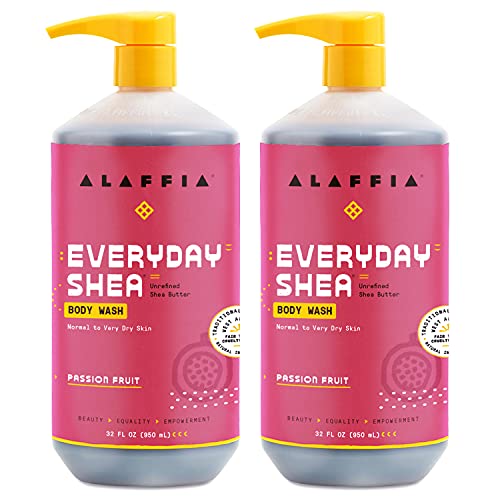 Alaffia Everyday Shea Body Wash, Naturally Helps Moisturize and Cleanse Without Stripping Natural Oils with Fair Trade Shea Butter, Neem, and Coconut Oil, Passion Fruit, 2 Pack - 32 Fl Oz Ea