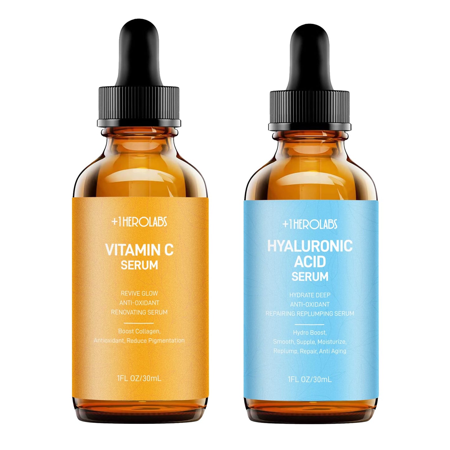 +1Herolabs Face Serum Set �?Vitamin C Serum & Hyaluronic Acid Serum for Face �?Anti Aging Serum Skin Care Set for Women �?Serum for Firm, Wrinkle Smoothing, Dark Spot Corrector, Brighten Dullness