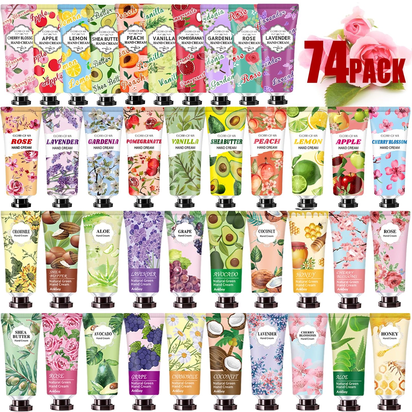 74 PACK Hand Cream Mothers Day Gifts for Mom,Plant Fragrance Hand Cream For Women and Girls,Moisturizing Hand Lotion For Dry Hands,Travel Size Mini Lotion Perfect for Mother's Day Gifts in Bulk