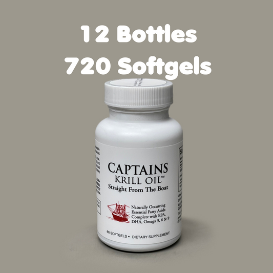 ZA@ CAPTAIN KRILLS 12 Bottles Krill Oil Dietary Supplement Omega 3, 6, 9 - 720 Softgels BB 11/23 (New)