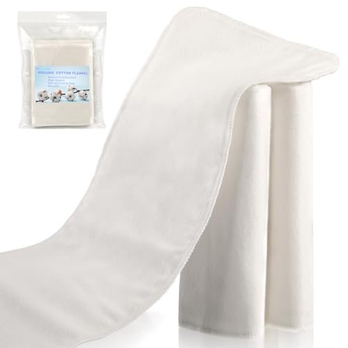 3Pcs Organic Cotton Flannel for Castor Oil Pack, Natural & Unbleached Flannel Cloth for Castor Oil Pack, Reusable & Highly Absorbent Cotton Flannel, Castor Oil Compress Pads for Liver, Abdomen, Joints