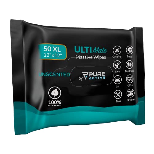 Adult Wipes for Elderly 50 XL 12''x 12'' Body Wipes for Adult Bathing, Shower Wipes for Adults No Rinse, Biodegradable Hygiene Cleansing Wipes for Women Men for Gym Travel