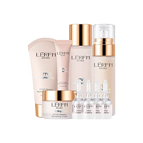 AESTHTANY LERFM Moisturizing Brightening Aloe Face Skin Care Set Hyaluronic Serum Skin Care Set | Radiant, Youthful Skin Alcohol-Free Hypoallergenic Cleanse, Recondition and Puri (377- Nine piece set)