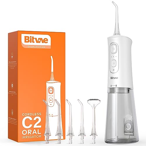 Bitvae Water Dental flosser for Teeth, Rechargeable Water Teeth Cleaner Picks, IPX7 Waterproof Water Flosser, 3 Modes 6 Jet Tips, USB Cordless Water Dental Picks for Cleaning - Frost White