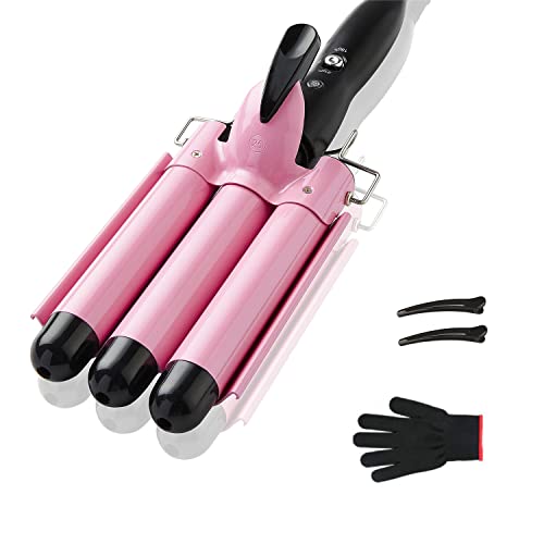 3 Barrel Curling Iron Hair Crimper, TOP4EVER 25mm�? inch �?Professional Hair Curling Wand with Two Temperature Control,Fast Heating Portable Crimpers for Waving Hair (Pink)