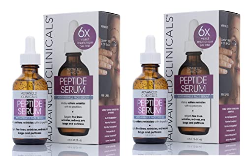 Advanced Clinicals Peptide Facial Serum Moisturizer Skin Care Oil For Face, Wrinkles, Fine Lines, & Puffiness. 6X Peptide Concentrate W/Collagen Plumps, Lifts, & Evens Skin Tone, 1.75 Fl Oz (2-Pack)