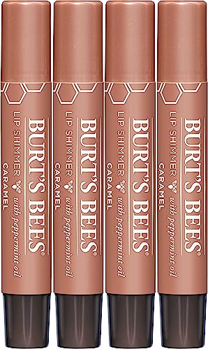 Burt's Bees Shimmer Lip Tint Set, Mothers Day Gifts for Mom Tinted Lip Balm Stick, Moisturizing for All Day Hydration with Natural Origin Glowy Pigmented Finish & Buildable Color, Caramel (4-Pack)