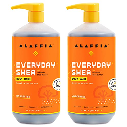 Alaffia Everyday Shea Body Wash, Naturally Helps Moisturize and Cleanse Without Stripping Natural Oils with Fair Trade Shea Butter, Neem, and Coconut Oil, Unscented, 2 Pack - 32 Fl Oz Ea