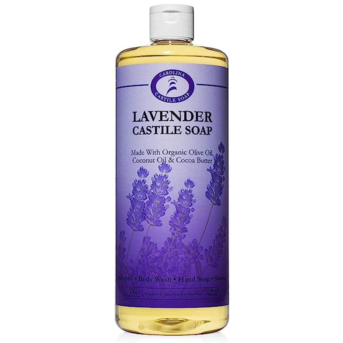 Carolina Lavender Castile Soap Liquid �?Skin-Softening Olive Oil Soap Organic Body Wash �?Pure Castile Soap Lavender Liquid Soap �?Vegan Castille Soap Liquid (Lavender, 32 ounces)