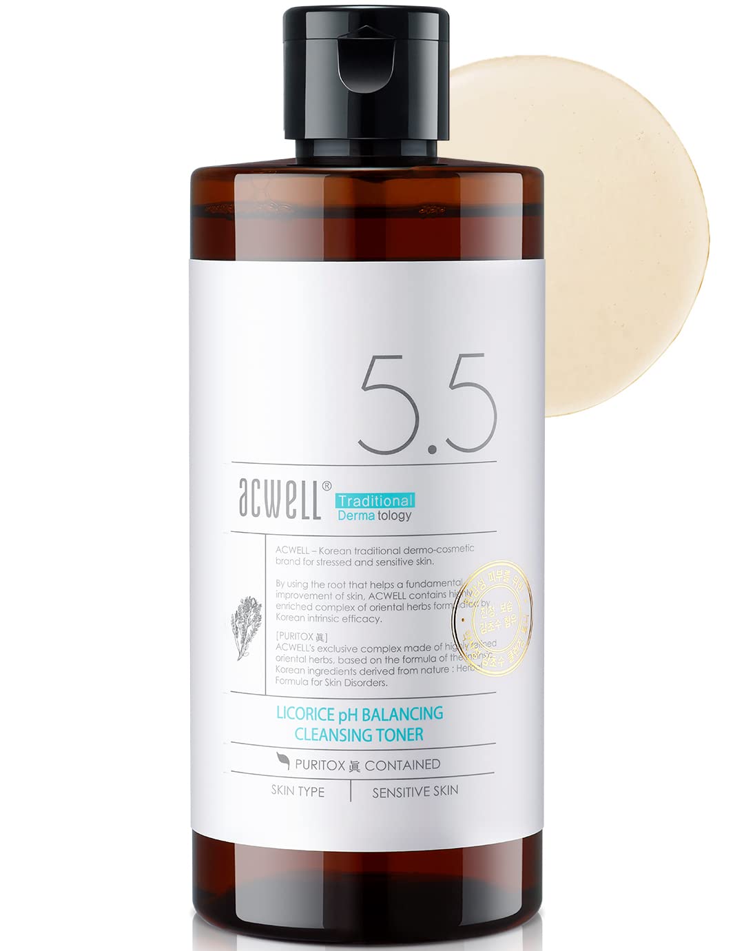 ACWELL Licorice pH Balancing Korean Toner for Cleansing 10.14 fl.oz. - Alcohol-Free PH5.5 Hydrating Facial Astringent - Skin Clarifying & Hydration Boosting Toner