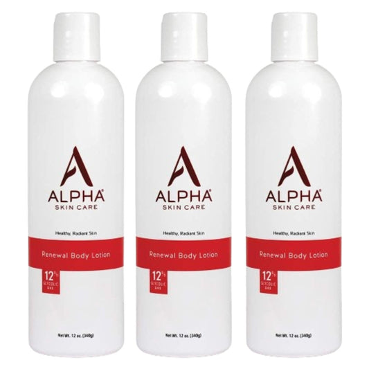 Alpha Skin Care Revitalizing Body Lotion with 12% Glycolic AHA, Simple and Effective Multi-Purpose Daily Moisturizer Hydrates and Exfoliates with Anti-Aging, 12 Oz (Pack of 3)