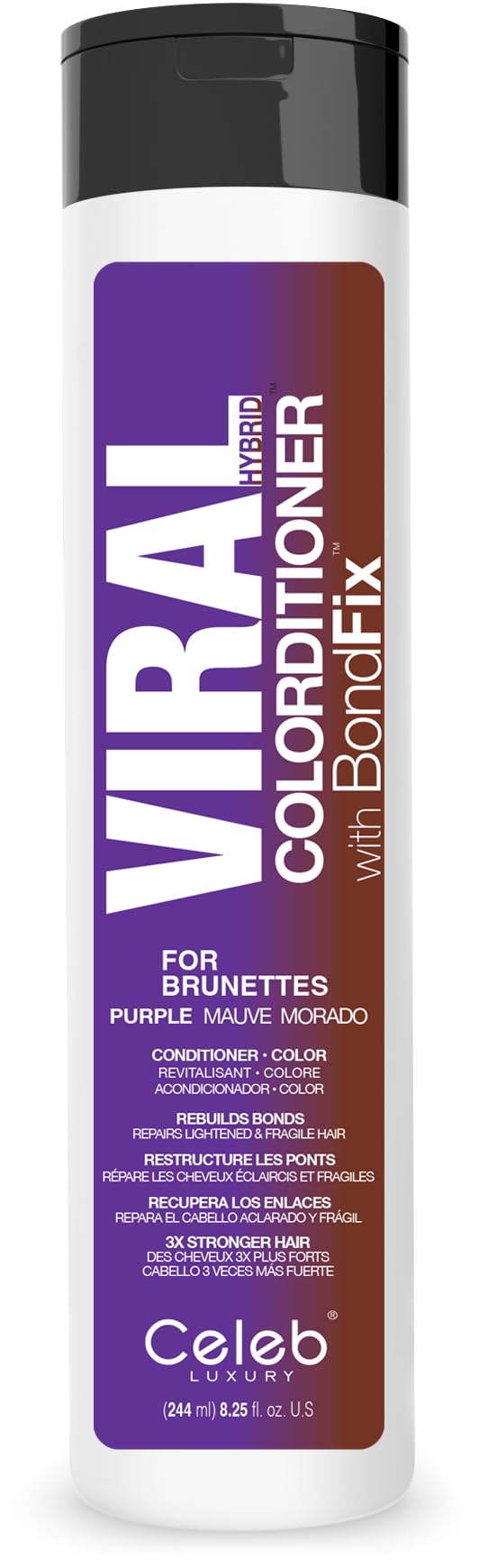 Celeb Luxury Purple Hair Color Depositing Colorwash Conditioner for Brunettes + Bondfix Bond Rebuilder, Semi Permanent Hair Color, Vegan Hair Dye
