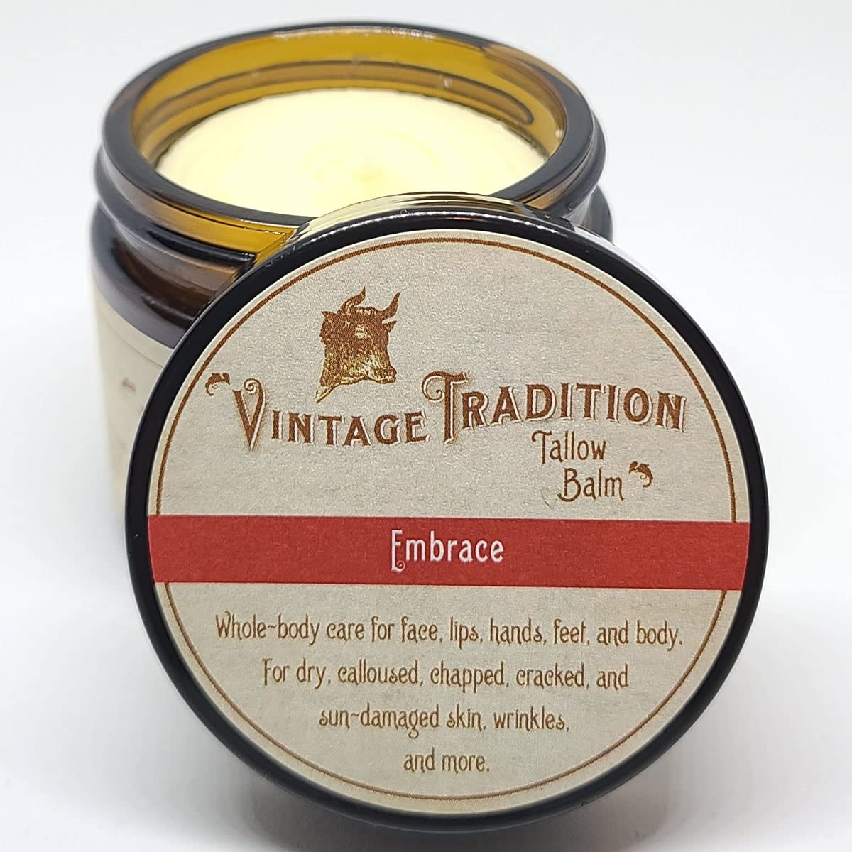 Beef Tallow All Purpose Balm �?Healing, Hydrating Jasmine Oil Skin Care Salve Replaces Body Lotion, Hand Cream, More �?Essential Oil, Olive Oil, and Grass-Fed Tallow by Vintage Tradition, 2 fl. oz.