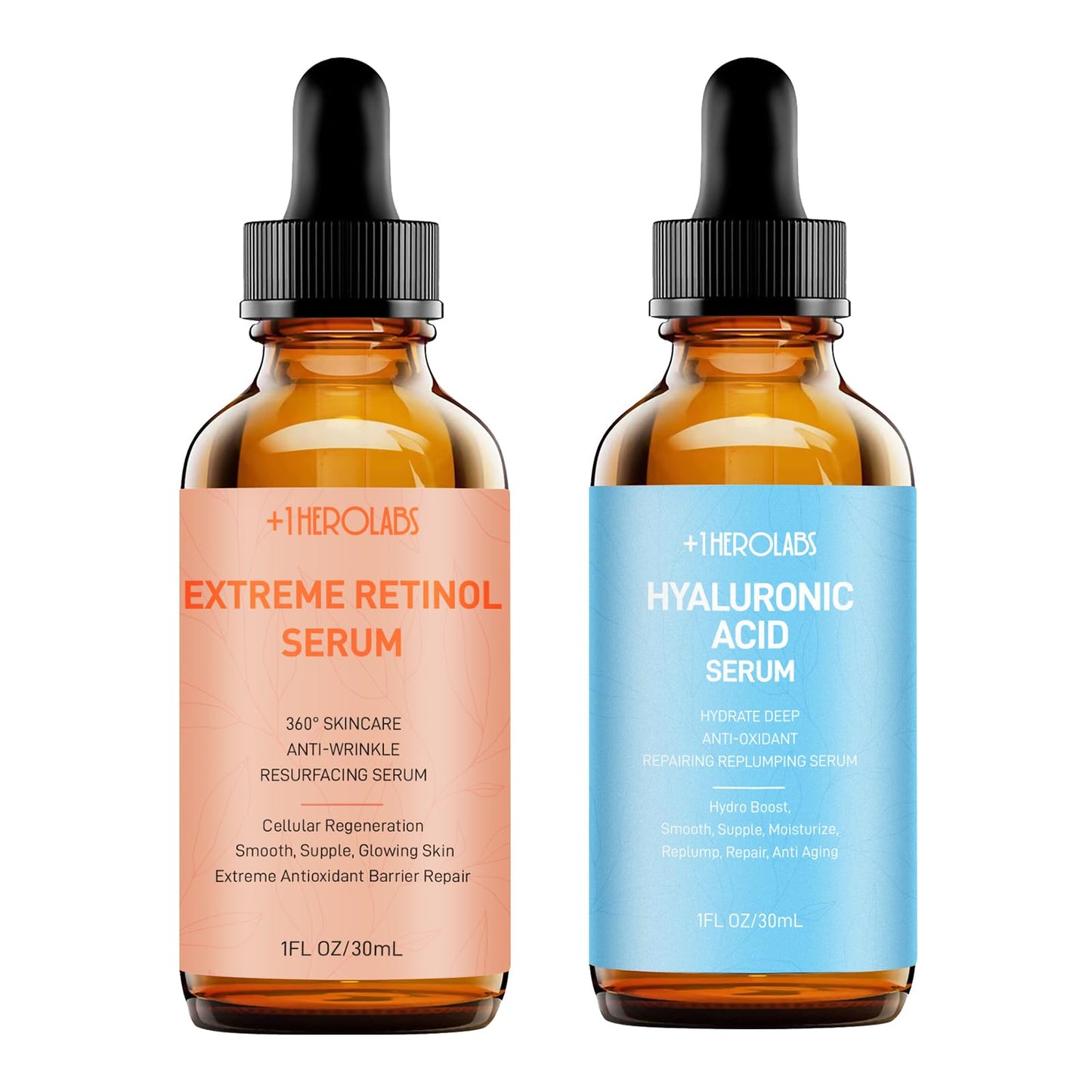 +1Herolabs Face Serum Set �?Retinol Serum & Hyaluronic Acid Serum for Face �?Anti Aging Serum Skin Care Set for Women �?Serum for Firm, Wrinkle Smoothing