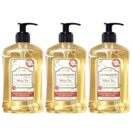 A LA MAISON Liquid Soap, White Tea - Uses: Hand and Body, Triple Milled, Essential Oils, Biodegradable, Plant Based, Vegan, Cruelty-Free, Alcohol & Paraben Free (16.9 oz, 3 Pack)