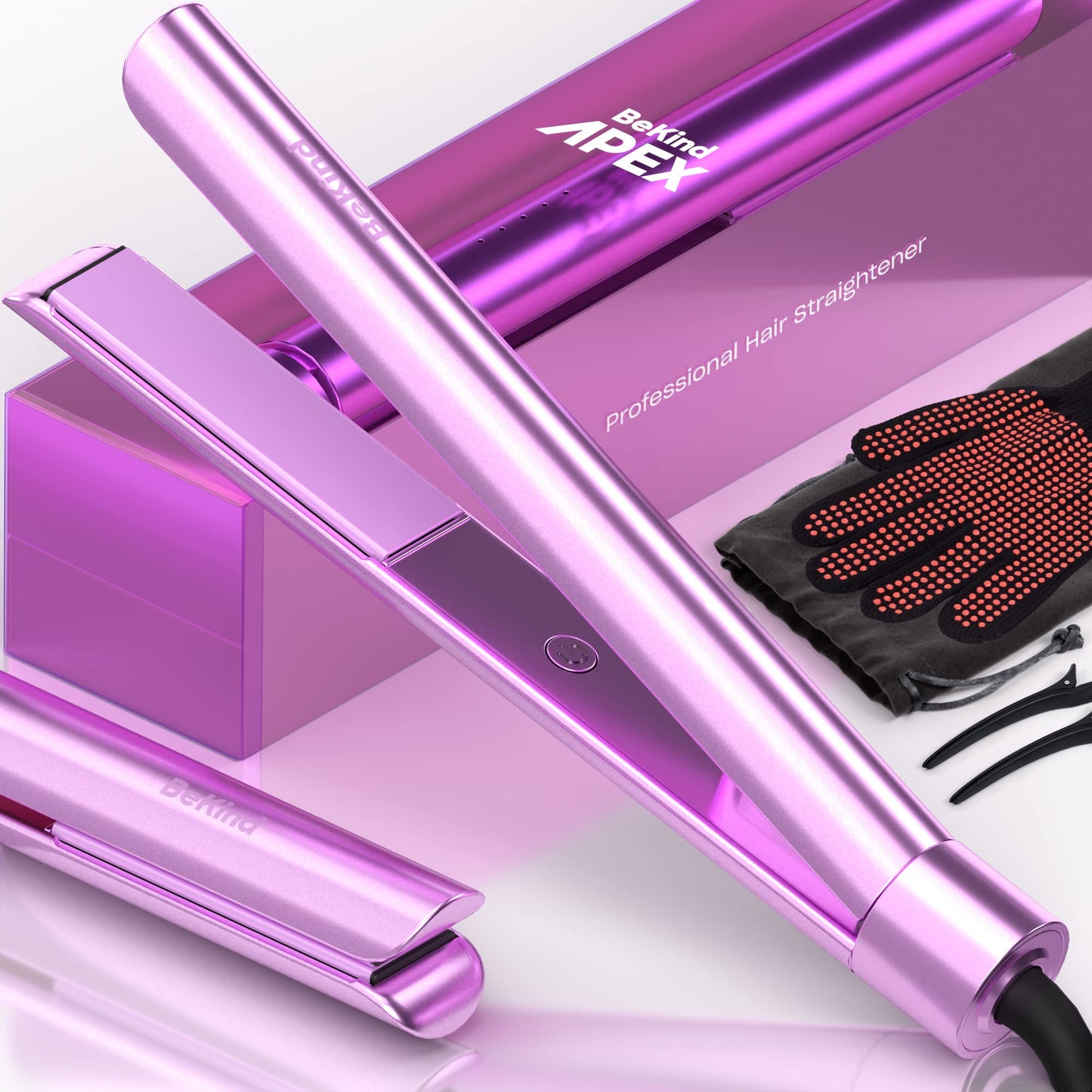 Bekind Apex 2-in-1 Hair Straightener Flat Iron | 1�?450°F Straightener & Curler for All Hairstyles | UltraSmooth Tech | 15s Fast Heating & Temp Memory | 30-in-1 Gift Set for Girls Women (Violet Bloom)