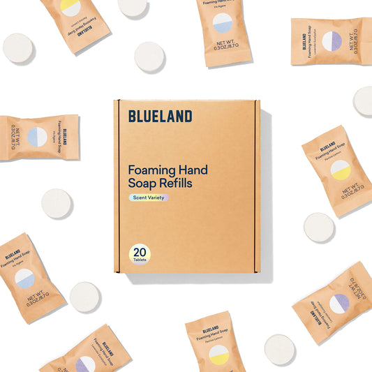 BLUELAND Foaming Hand Soap Refills - 20 Pack Tablets, Variety Scents, Eco Friendly Hand Soap and Cleaning Products - Makes 20 x 9 Fl oz bottles (180 Fl oz total)