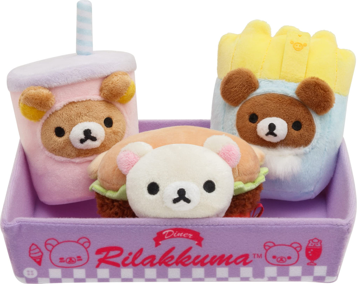 San-X Hamburger Stuffed Toy Set (Rilakkuma, Korilakkuma, Chai Roikoguma) Mf90801